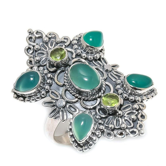 Green Chalcedony, Peridot Gemstone 925 Sterling Silver Jewelry Ring  SJ-1534 - Silverhubjewels