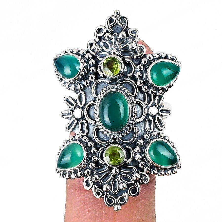 Green Chalcedony, Peridot Gemstone 925 Sterling Silver Jewelry Ring  SJ-1534 - Silverhubjewels