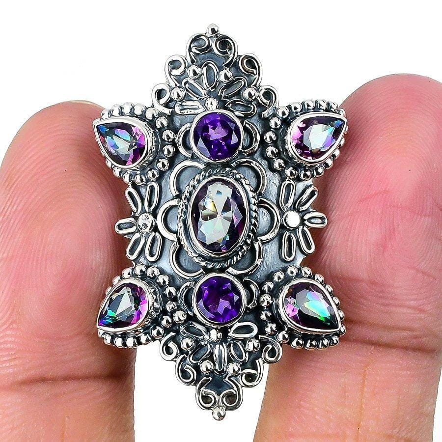 Mystic Rainbow Topaz Gemstone 925 Solid Sterling Silver Jewelry Ring  SJ-1535 - Silverhubjewels