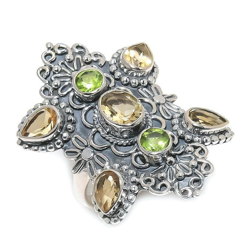 Citrine, Peridot Gemstone Handmade 925 Solid Sterling Silver Jewelry Ring SJ-1539 - Silverhubjewels