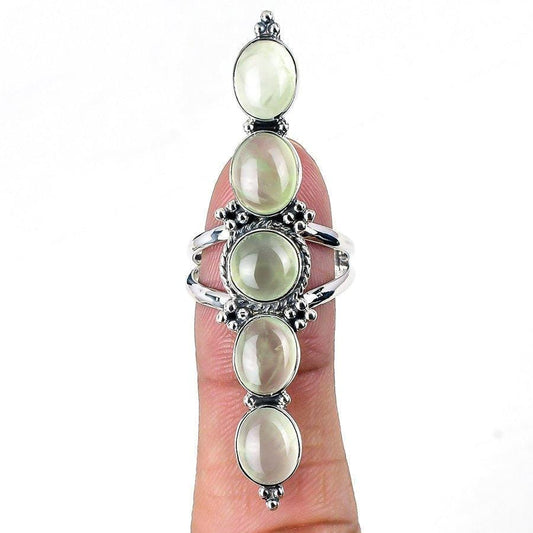 Prehnite Gemstone Handmade 925 Solid Sterling Silver Jewelry Ring  SJ 1540 - Silverhubjewels