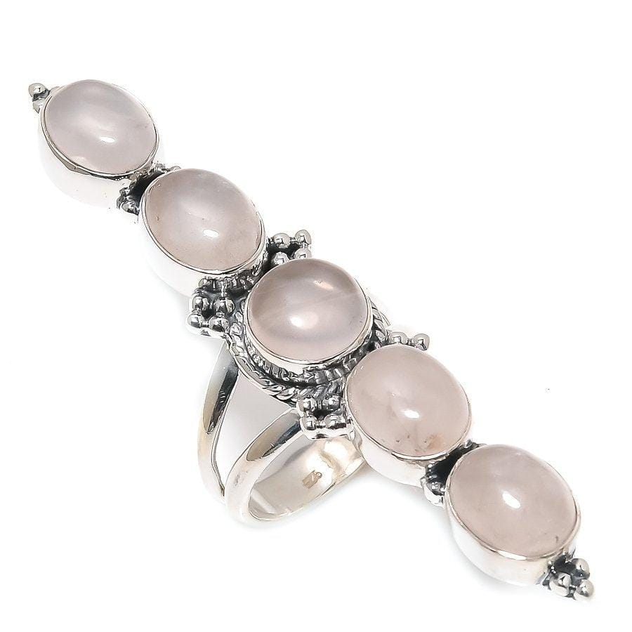 Rose Quartz Gemstone Handmade 925 Solid Sterling Silver Jewelry Ring  SJ 1544 - Silverhubjewels
