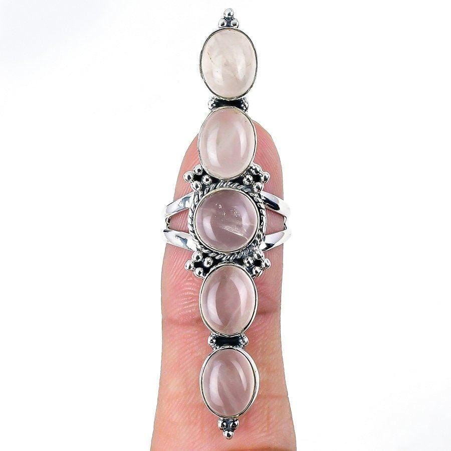 Rose Quartz Gemstone Handmade 925 Solid Sterling Silver Jewelry Ring  SJ 1544 - Silverhubjewels