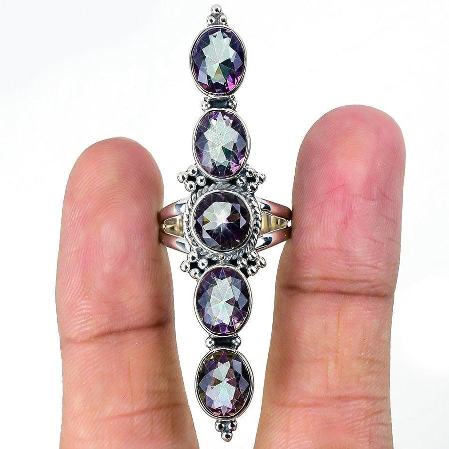 Mystic Rainbow Topaz Gemstone 925 Solid Sterling Silver Jewelry Ring  SJ-1546 - Silverhubjewels