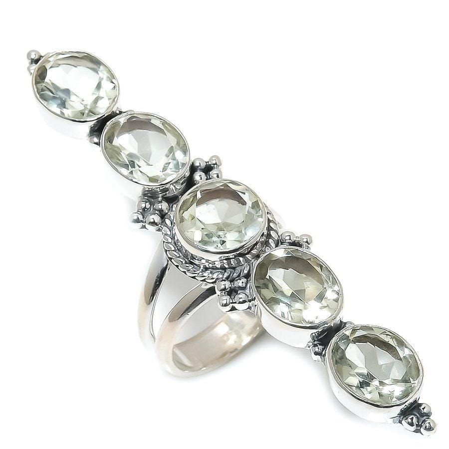 Green Amethyst Gemstone Handmade 925 Solid Sterling Silver Jewelry Ring  SJ-1549 - Silverhubjewels