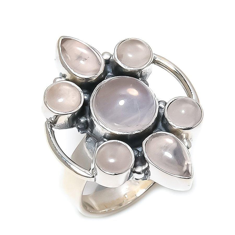 Rose Quartz Gemstone Handmade 925 Solid Sterling Silver Jewelry Ring  SJ 1558 - Silverhubjewels