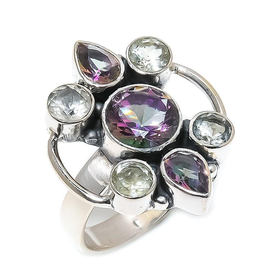 Mystic Rainbow Topaz Gemstone 925 Solid Sterling Silver Jewelry Ring  SJ-1560 - Silverhubjewels