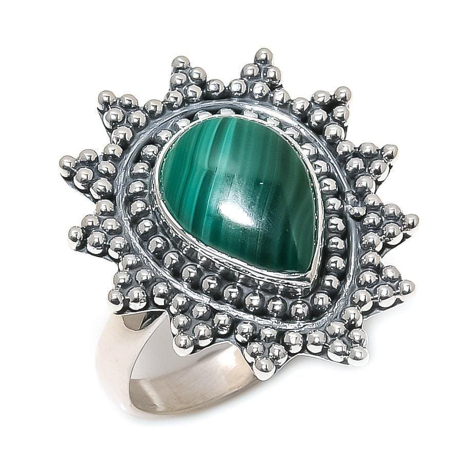 Malachite Gemstone Handmade 925 Solid Sterling Silver Jewelry Ring  SJ-1565 - Silverhubjewels