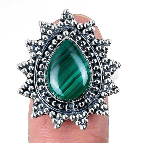 Malachite Gemstone Handmade 925 Solid Sterling Silver Jewelry Ring  SJ-1565 - Silverhubjewels