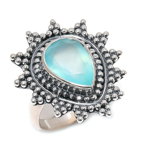 Aqua Chalcedony Gemstone Handmade 925 Sterling Silver Jewelry Ring