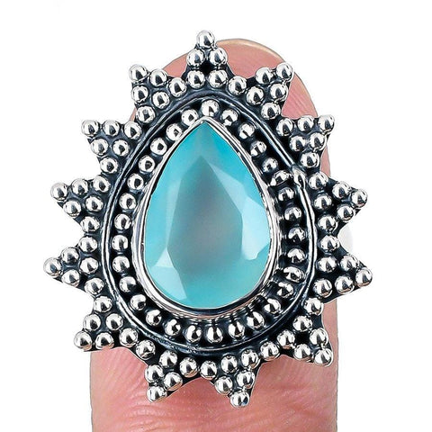 Aqua Chalcedony Gemstone Handmade 925 Solid Sterling Silver Jewelry Ring