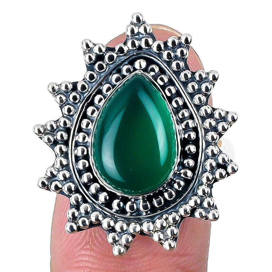 Green Onyx Gemstone Handmade 925 Solid Sterling Silver Jewelry Ring  SJ-1568 - Silverhubjewels