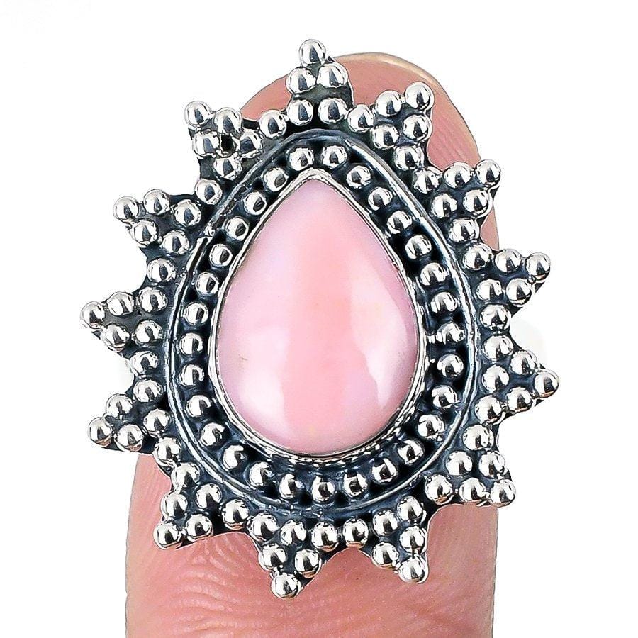 Pink Opal Gemstone Handmade 925 Solid Sterling Silver Jewelry Ring  SJ 1569 - Silverhubjewels