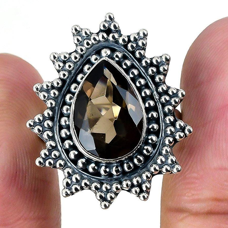 Smoky Topaz Gemstone Handmade 925 Solid Sterling Silver Jewelry Ring  SJ 1570 - Silverhubjewels