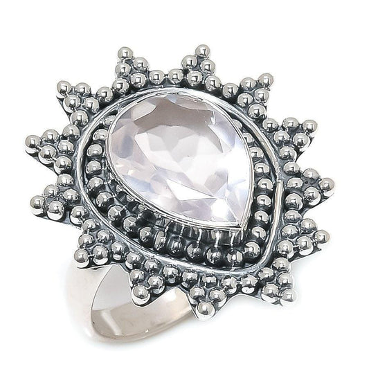Rose Quartz Gemstone Handmade 925 Solid Sterling Silver Jewelry Ring  SJ 1571 - Silverhubjewels