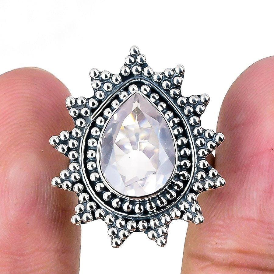 Rose Quartz Gemstone Handmade 925 Solid Sterling Silver Jewelry Ring  SJ 1571 - Silverhubjewels