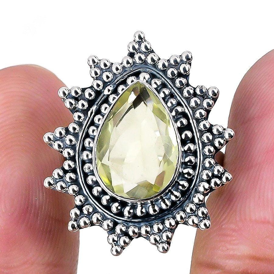 Lemon Quartz Gemstone Handmade 925 Solid Sterling Silver Designer Jewelry Rings  (All Size Available) SJ-1572 - Silverhubjewels