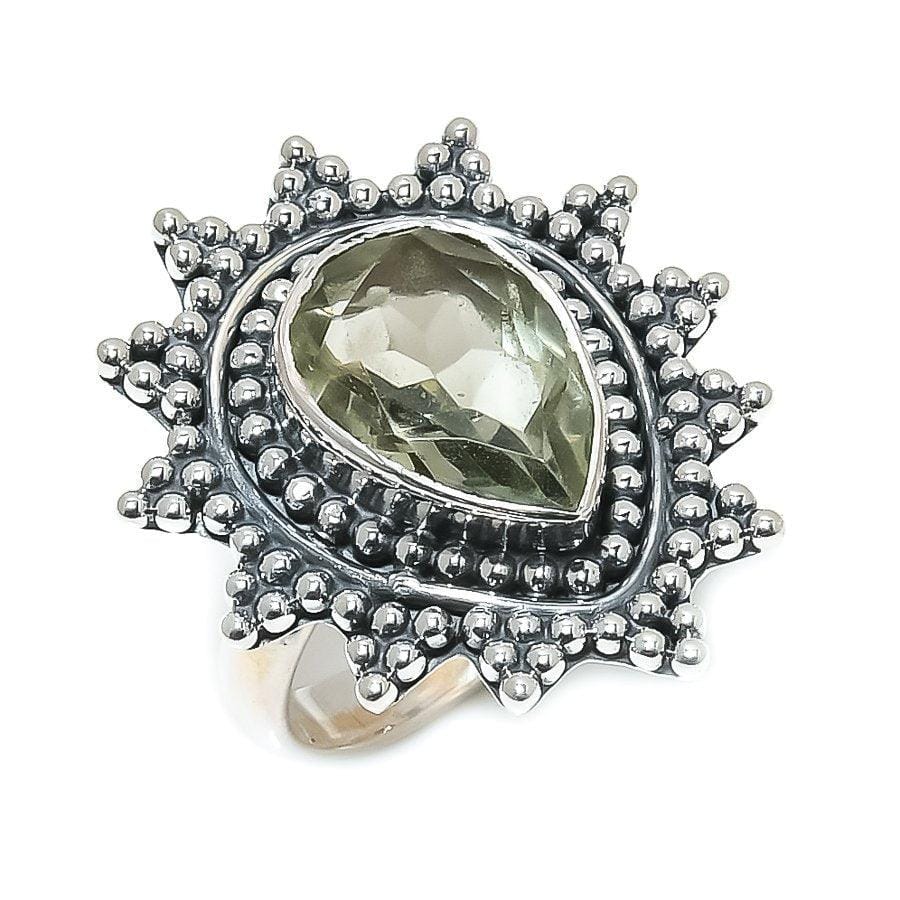 Green Amethyst Gemstone Handmade 925 Solid Sterling Silver Jewelry Ring  SJ-1576 - Silverhubjewels