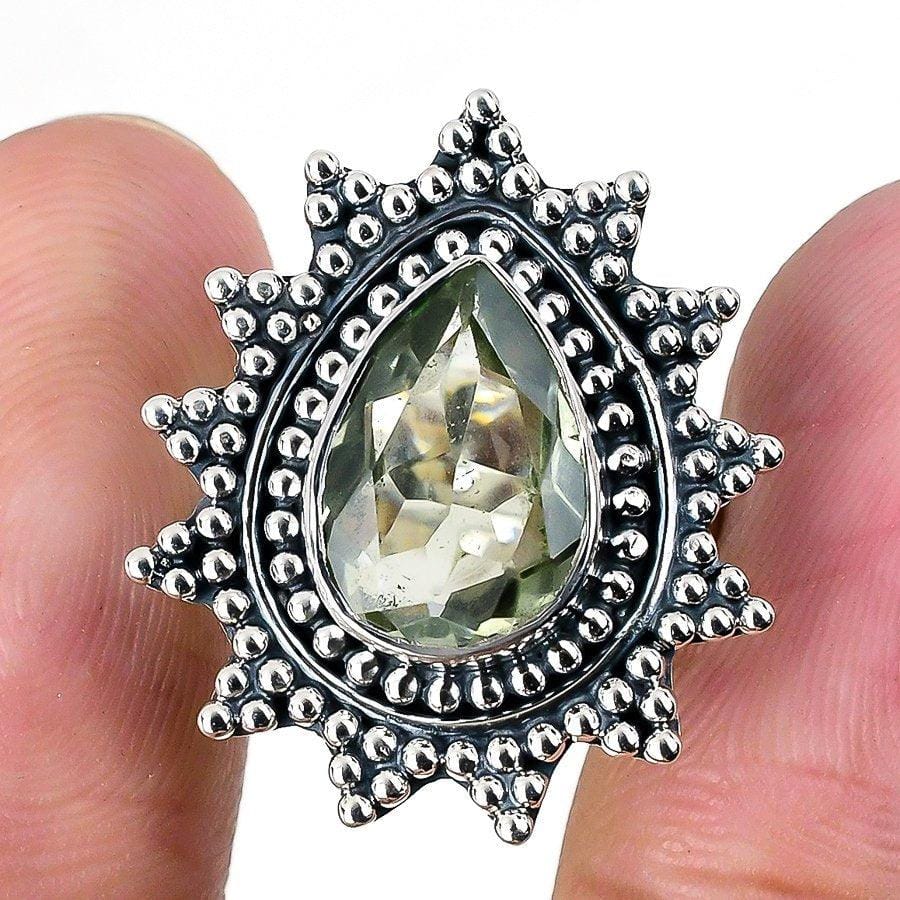 Green Amethyst Gemstone Handmade 925 Solid Sterling Silver Jewelry Ring  SJ-1576 - Silverhubjewels