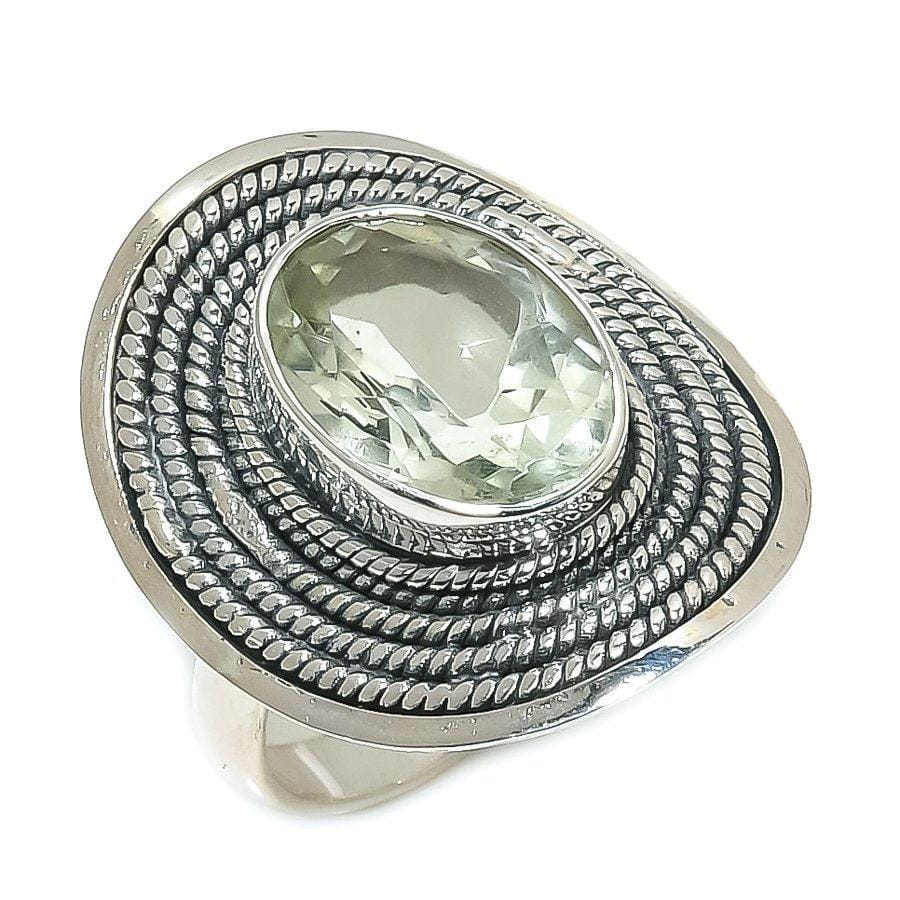 Green Amethyst Gemstone Handmade 925 Solid Sterling Silver Jewelry Ring  SJ-1596 - Silverhubjewels