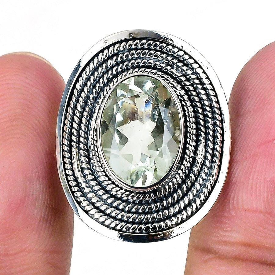 Green Amethyst Gemstone Handmade 925 Solid Sterling Silver Jewelry Ring  SJ-1596 - Silverhubjewels