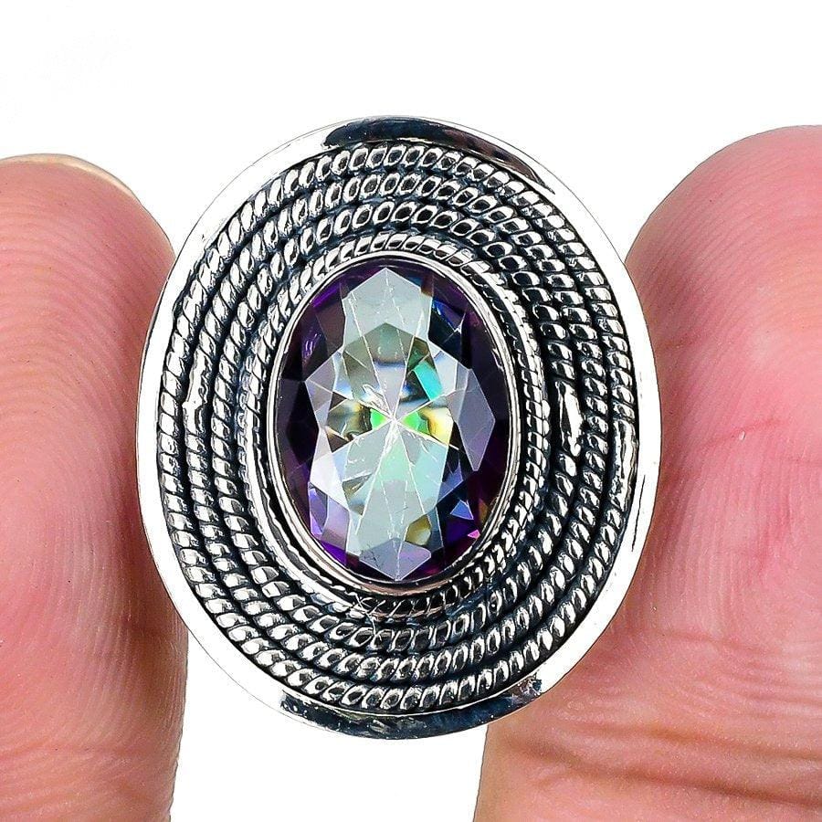 Mystic Rainbow Topaz Gemstone 925 Solid Sterling Silver Jewelry Ring  SJ-1599 - Silverhubjewels