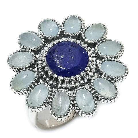 Lapis Lazuli, Aquamarine Gemstone 925 Solid Sterling Silver Jewelry Ring SJ-15 - Silverhubjewels