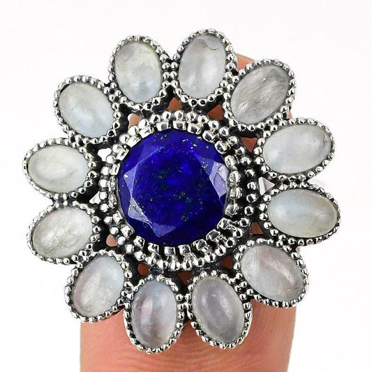 Lapis Lazuli, Aquamarine Gemstone 925 Solid Sterling Silver Jewelry Ring SJ-15 - Silverhubjewels