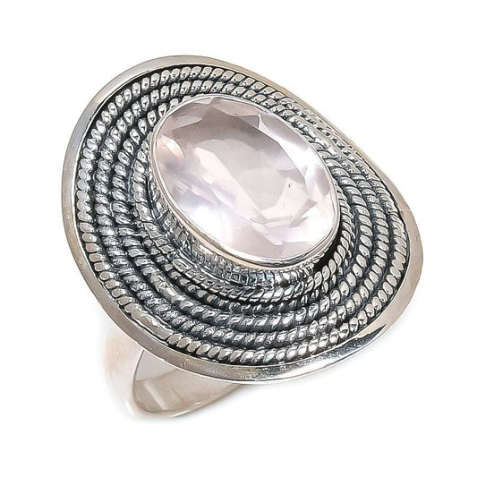Rose Quartz Gemstone Handmade 925 Solid Sterling Silver Jewelry Ring  SJ 1600 - Silverhubjewels