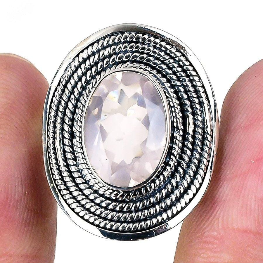 Rose Quartz Gemstone Handmade 925 Solid Sterling Silver Jewelry Ring  SJ 1600 - Silverhubjewels