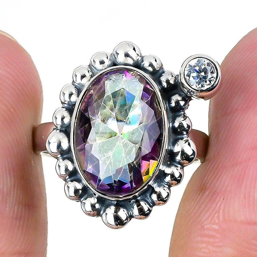 Mystic Rainbow Topaz Gemstone 925 Solid Sterling Silver Jewelry Ring  SJ-1602 - Silverhubjewels