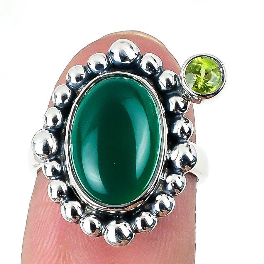 Green Onyx, Peridot Gemstone 925 Solid Sterling Silver Jewelry Ring  SJ-1604 - Silverhubjewels