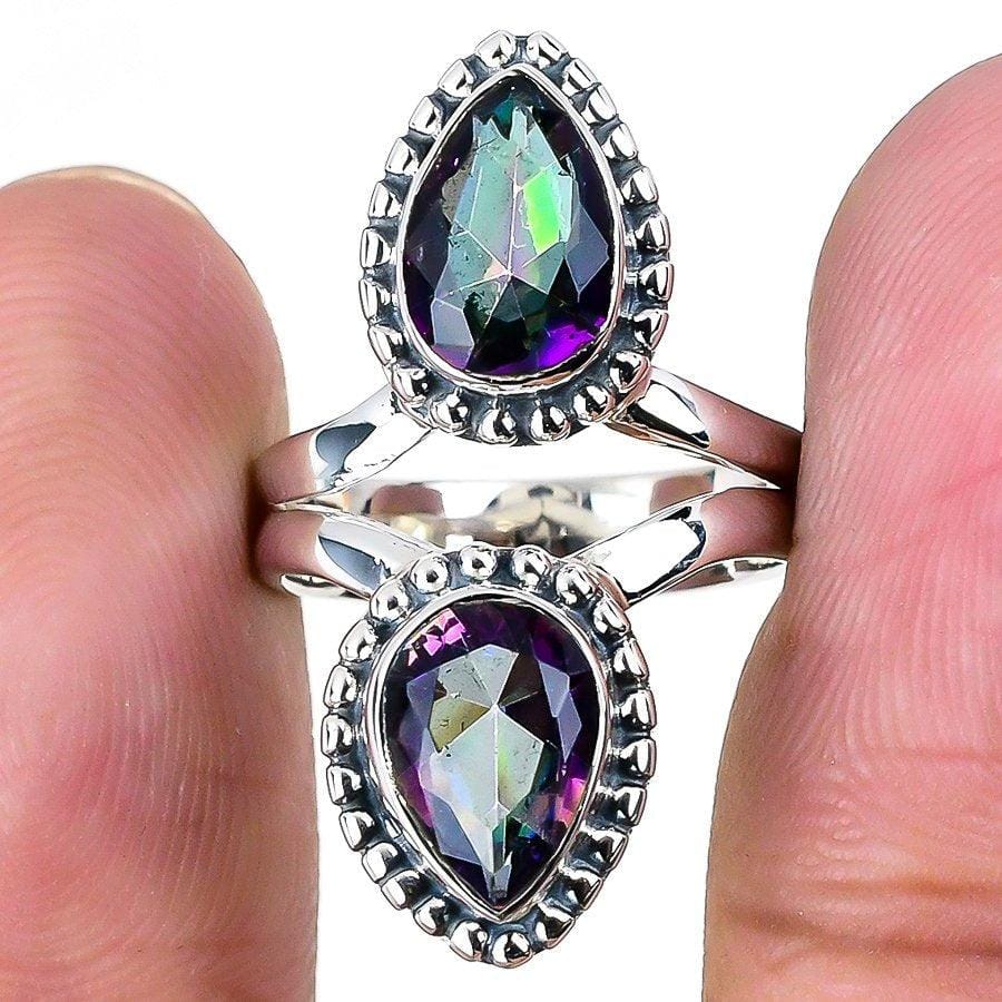 Mystic Rainbow Topaz Gemstone 925 Solid Sterling Silver Jewelry Ring  SJ-1620 - Silverhubjewels