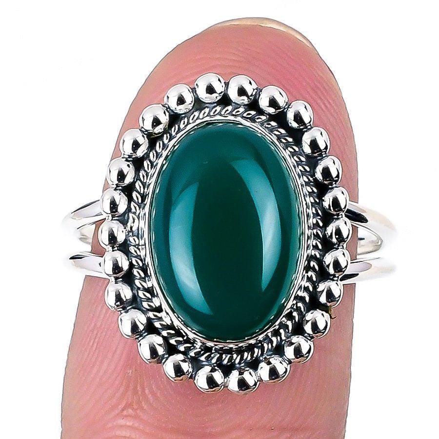 Green Onyx Gemstone Handmade 925 Solid Sterling Silver Jewelry Ring  SJ-1628 - Silverhubjewels