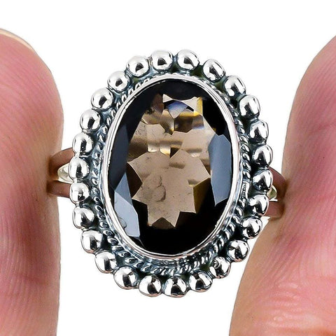 Smoky Topaz Gemstone Handmade 925 Solid Sterling Silver Jewelry Ring  SJ 1632 - Silverhubjewels
