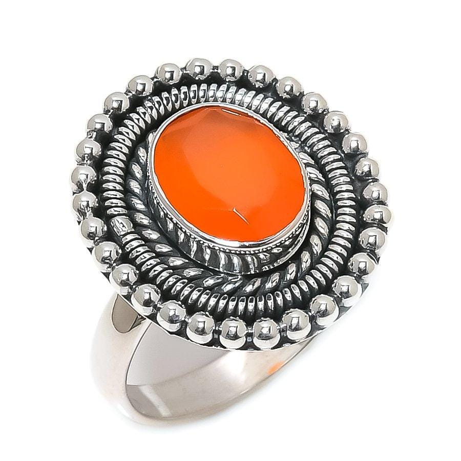 Orange Carnelian Gemstone Handmade 925 Solid Sterling Silver Jewelry Ring  SJ 1638 - Silverhubjewels