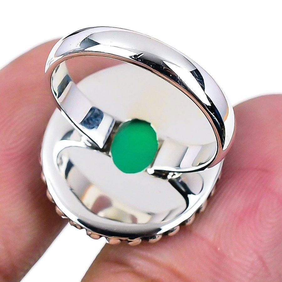 Green Onyx Gemstone Handmade 925 Solid Sterling Silver Jewelry Ring  SJ-1641 - Silverhubjewels