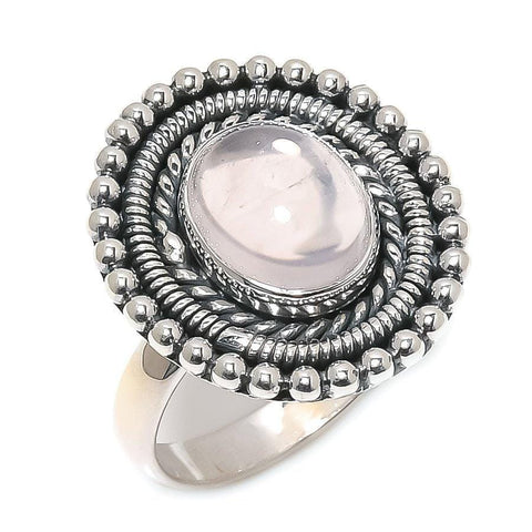 Rose Quartz Gemstone Handmade 925 Solid Sterling Silver Jewelry Ring  SJ 1642 - Silverhubjewels