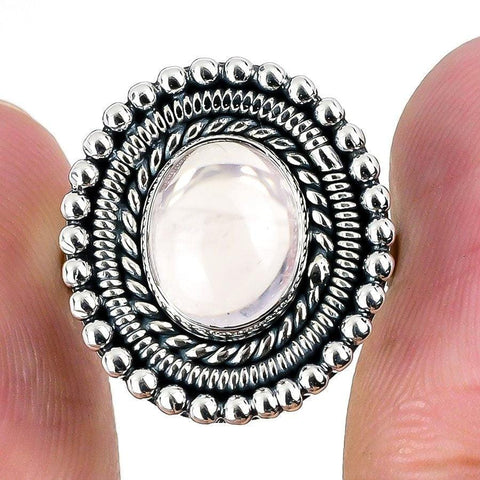 Rose Quartz Gemstone Handmade 925 Solid Sterling Silver Jewelry Ring  SJ 1642 - Silverhubjewels