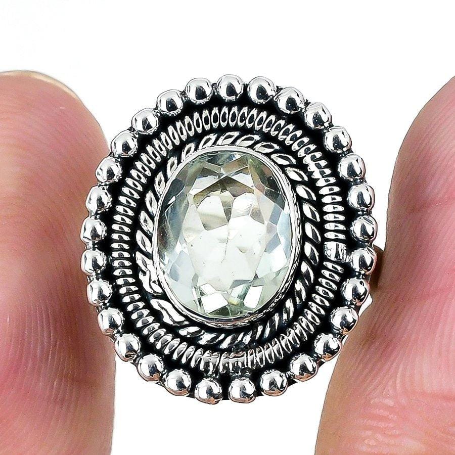Green Amethyst Gemstone Handmade 925 Solid Sterling Silver Jewelry Ring  SJ-1645 - Silverhubjewels