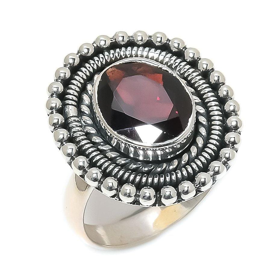 Mozambique Garnet Gemstone 925 Solid Sterling Silver Jewelry Ring  SJ-1646 - Silverhubjewels