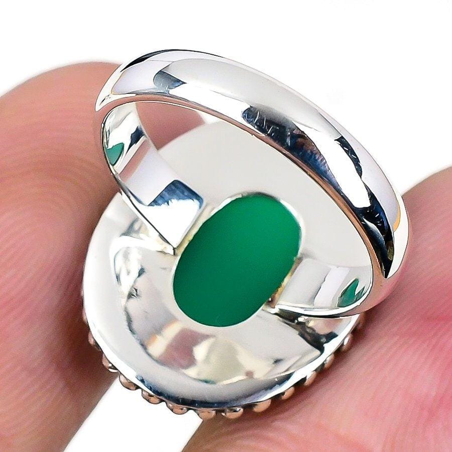 Green Onyx Gemstone Handmade 925 Solid Sterling Silver Jewelry Ring  SJ-1664 - Silverhubjewels