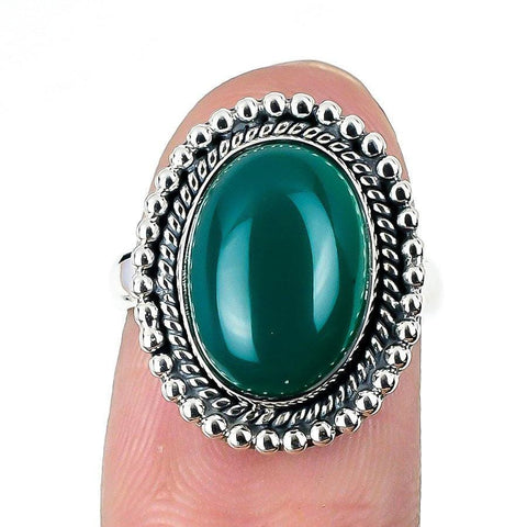Green Onyx Gemstone Handmade 925 Solid Sterling Silver Jewelry Ring  SJ-1664 - Silverhubjewels