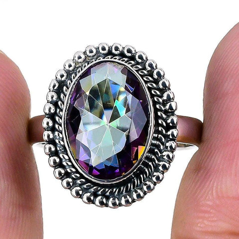 Mystic Rainbow Topaz Gemstone 925 Solid Sterling Silver Jewelry Ring  SJ-1668 - Silverhubjewels