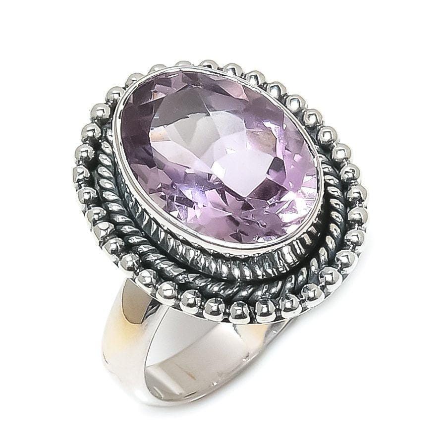 Pink Amethyst Gemstone Handmade 925 Solid Sterling Silver Jewelry Rings (All Size Available)  SJ-1671 - Silverhubjewels