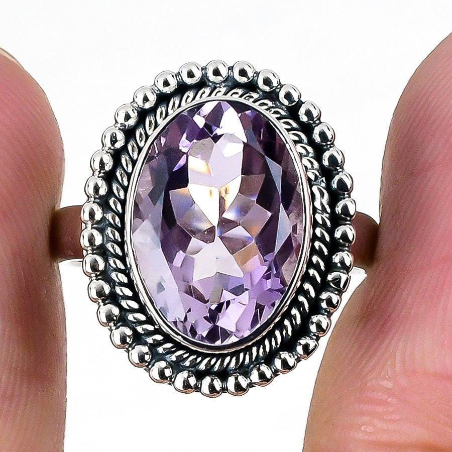 Pink Amethyst Gemstone Handmade 925 Solid Sterling Silver Jewelry Rings (All Size Available)  SJ-1671 - Silverhubjewels