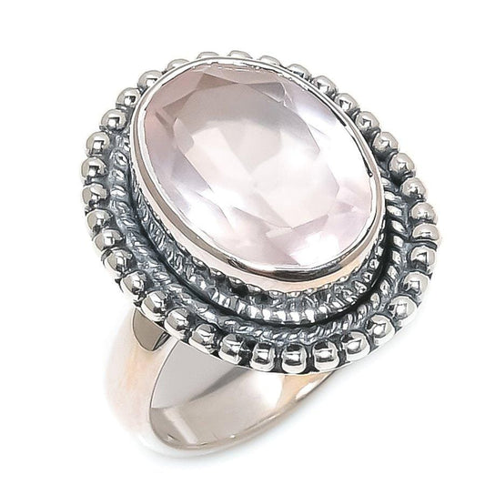 Rose Quartz Gemstone Handmade 925 Solid Sterling Silver Jewelry Ring  SJ 1673 - Silverhubjewels