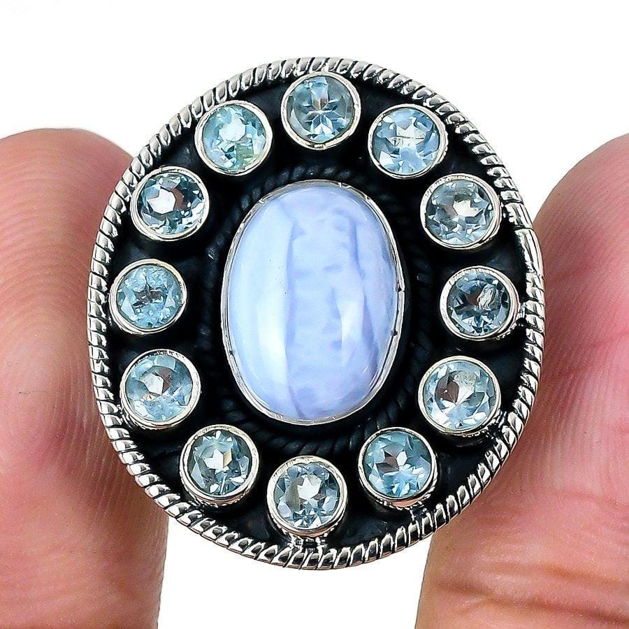 Blue Lace Agate & Blue Topaz Gemstone Ring