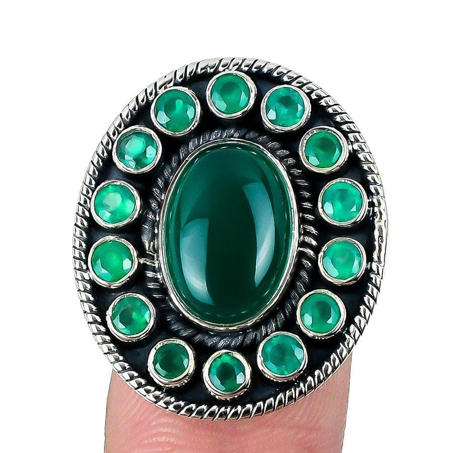 Green Onyx Gemstone Handmade 925 Solid Sterling Silver Jewelry Ring  SJ-1684 - Silverhubjewels