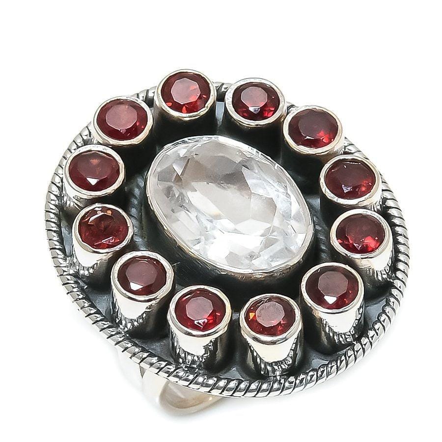 Rose Quartz, Garnet Gemstone 925 Solid Sterling Silver Jewelry Ring  SJ 1685 - Silverhubjewels